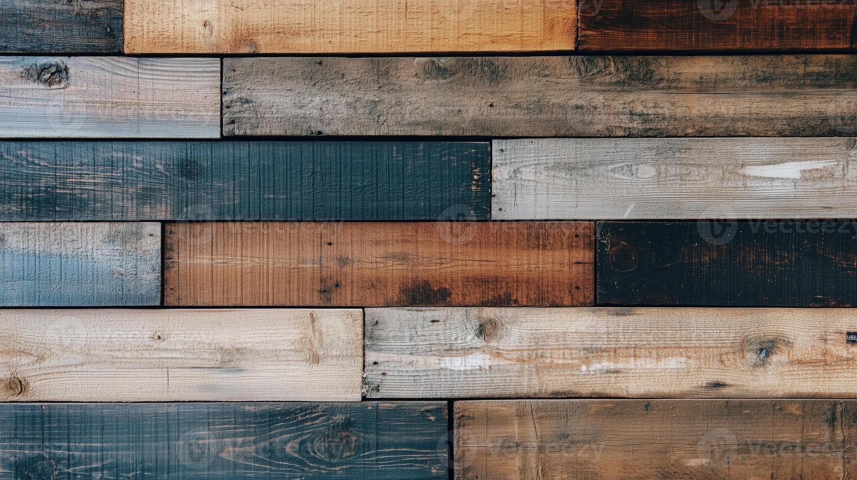 Close-up of rustic wooden planks with varying shades and textures, perfect for design backgrounds photo