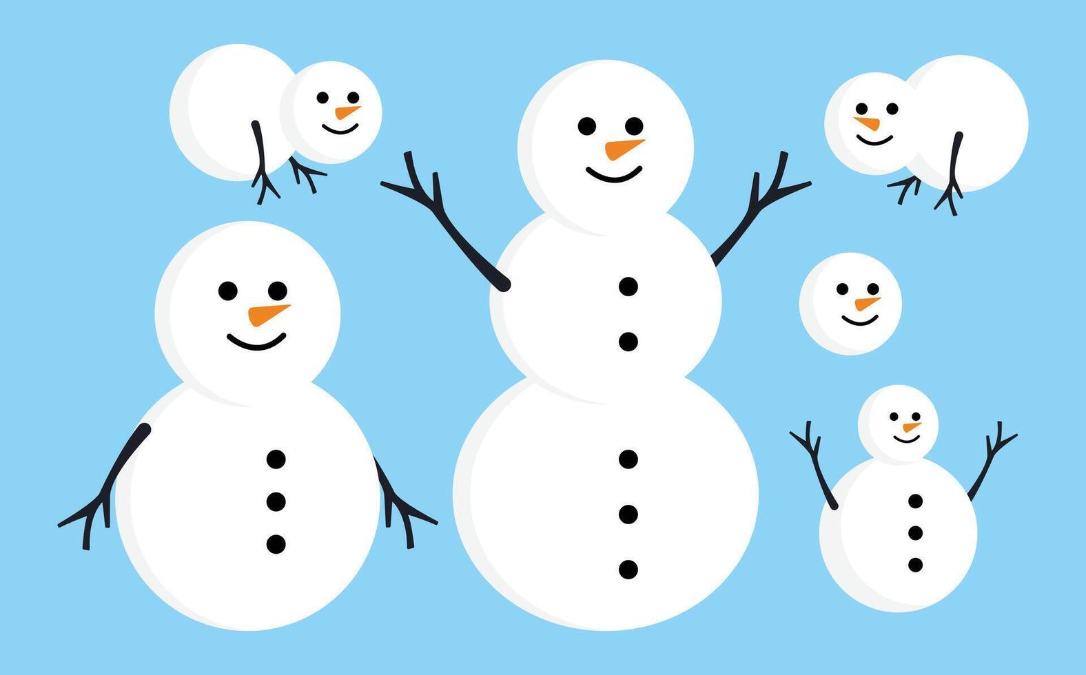 Collection of Winter White Snowman with Several Size vector