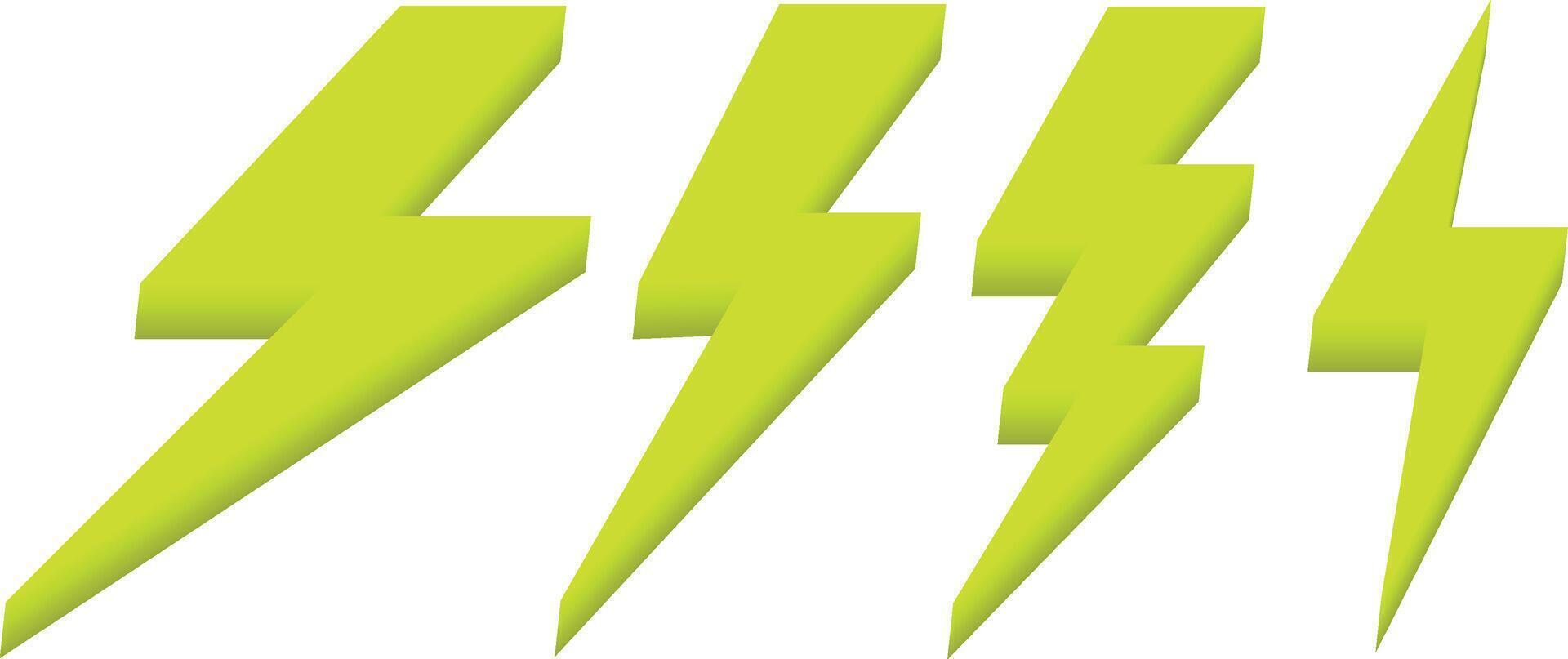 Embossed Flash Thunder Power Icon Set with Green Color vector