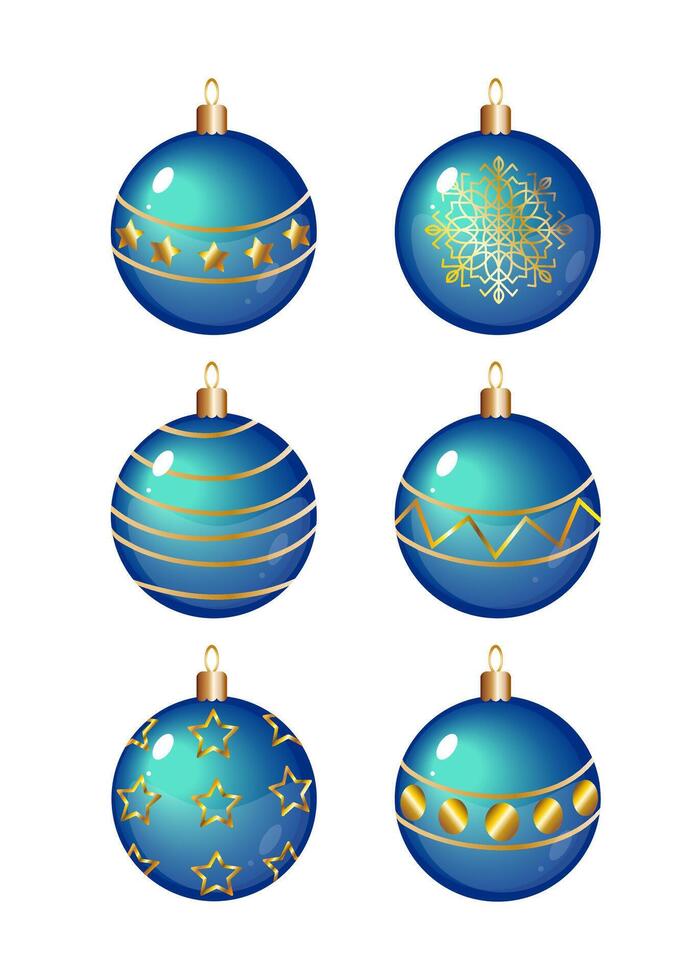 set with Christmas balls blue with gold. Great decorative element of Christmas and New year vector