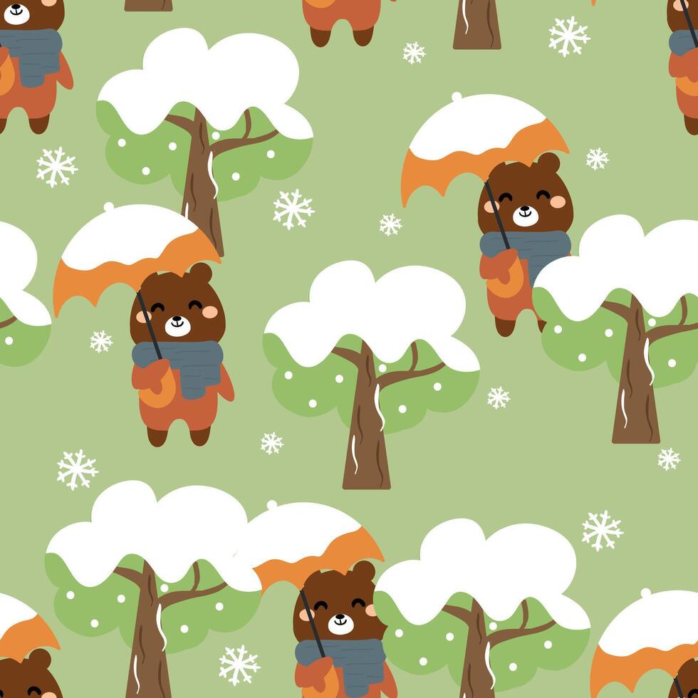 Seamless pattern cartoon bear with christmas and winter stuff. cute christmas and winter wallpaper for fabric print, gift wrap paper vector