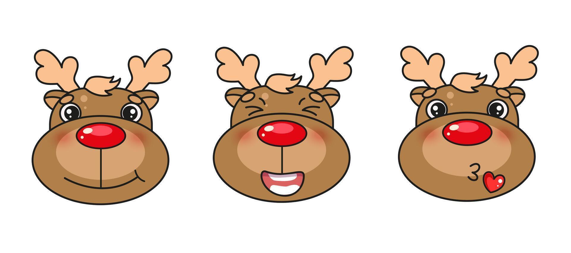 Christmas kawaii reindeer emoji. Cute Christmas characters for kids design vector