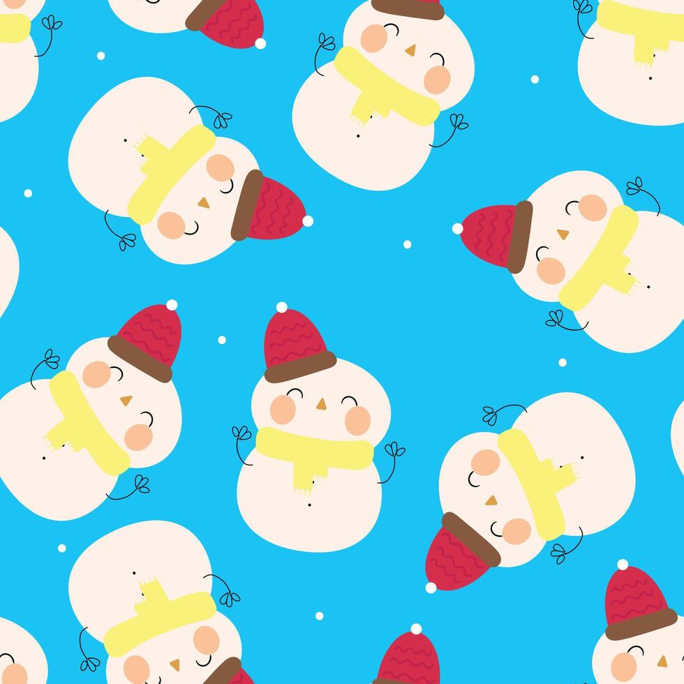 Seamless pattern cartoon snowman in winter day. cute winter wallpaper for fabric print, gift wrap paper vector