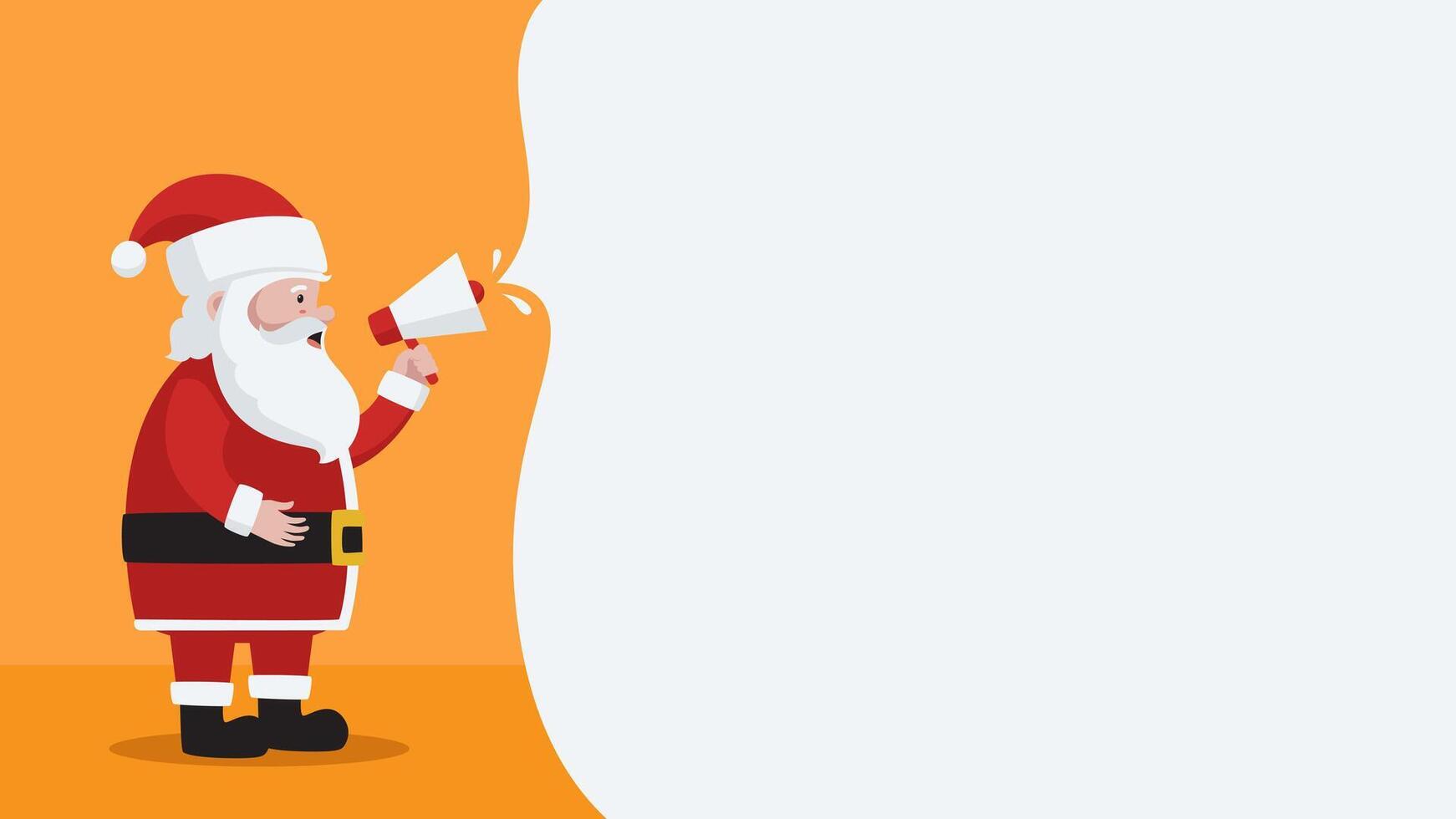 Template background illustration of Santa holding megaphone with copy space coming out of it. Christmas background with Santa and hand speaker vector