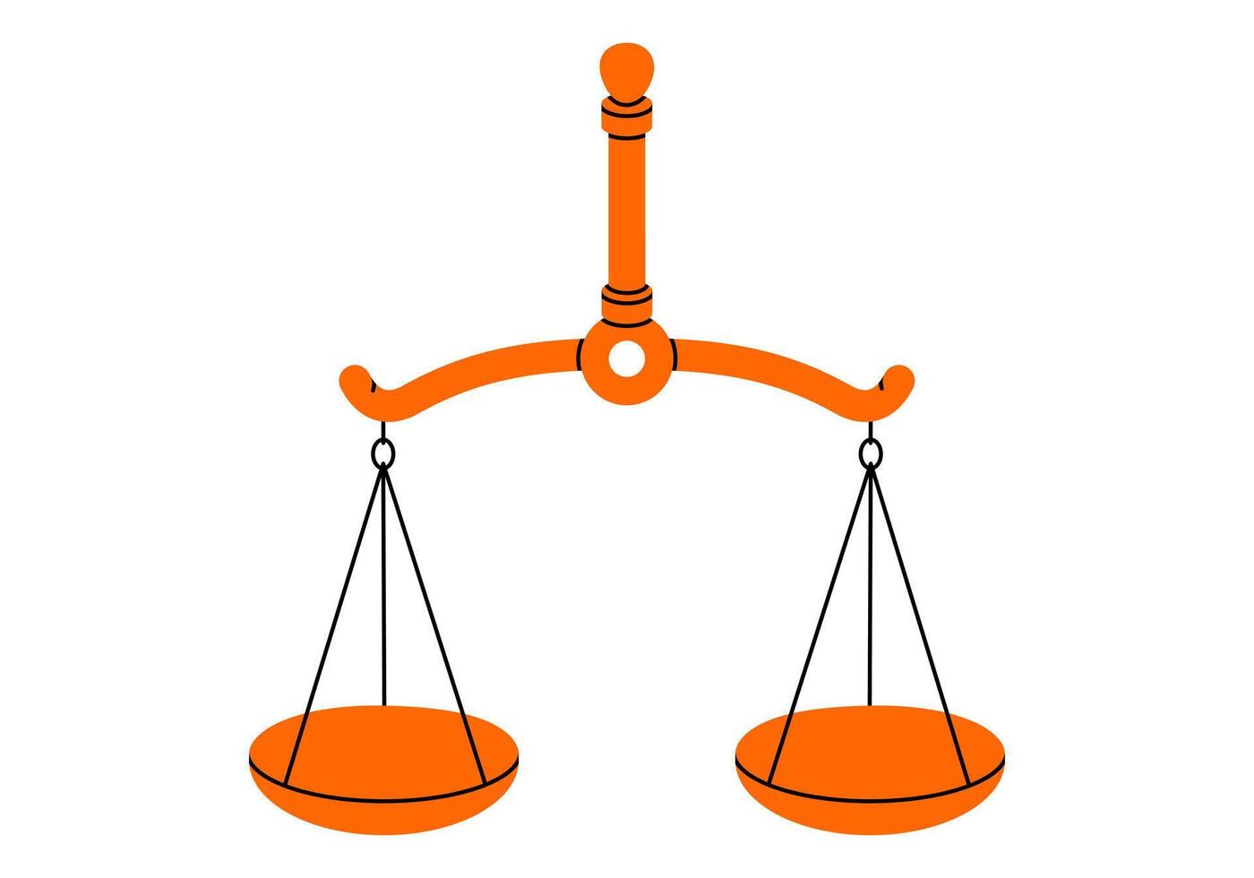 Hand drawn cute cartoon illustration balance scales. Flat mass measurement device doodle style. Equal in weight bowls icon or print. Justice and law concept. Equilibrium and control. Isolated. vector