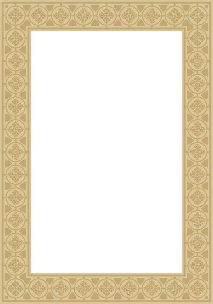 golden square gothic ornament. Medieval European rectangle, border. Classic pattern of the Germans, Angles, Saxons, Franks. vector