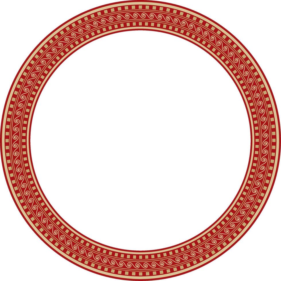 gold with red classic Greek round ornament. Circle of Ancient Greece and the Roman Empire. Byzantine painting of walls, floors and ceilings. Decoration of European palaces. vector