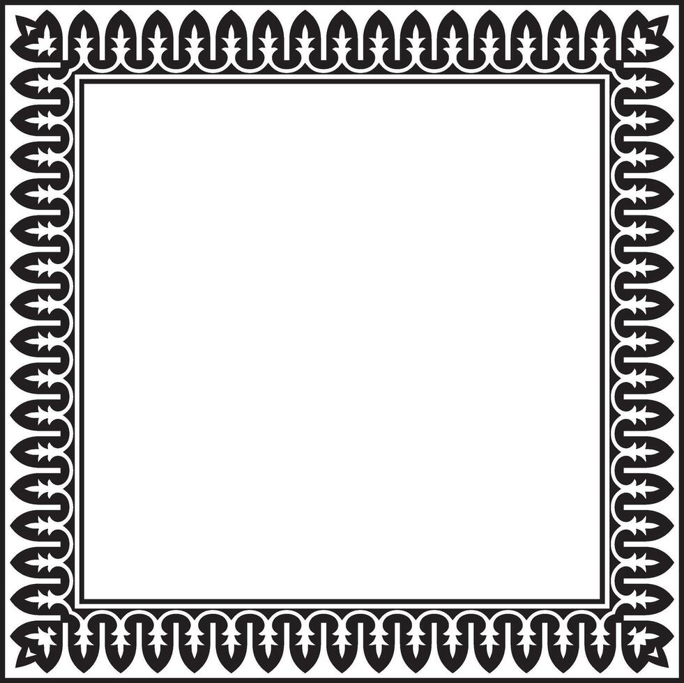 square monochrome black national Persian ornament. Rectangle, frame, border, ethnic pattern of the peoples of Iran, Iraq, Tajikistan vector