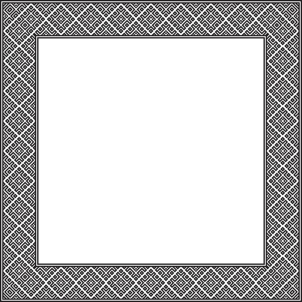 black monochrome square belarusian national ornament frame. Ethnic pattern rectangle of Slavic peoples, Russian, Ukrainian, Serb, Pole, Bulgarian. Cross stitch template vector