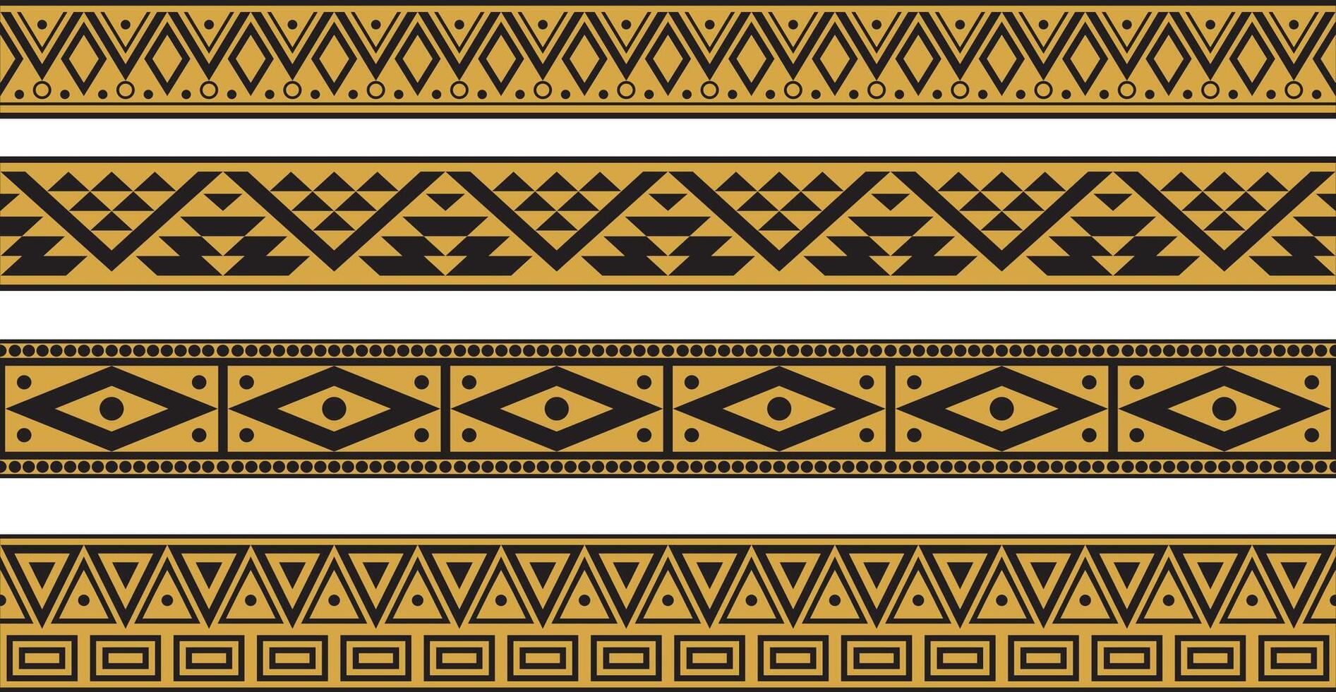 set of gold and black native american ornamental seamless borders. Framework of the peoples of America, Aztecs, Maya, Incas. vector