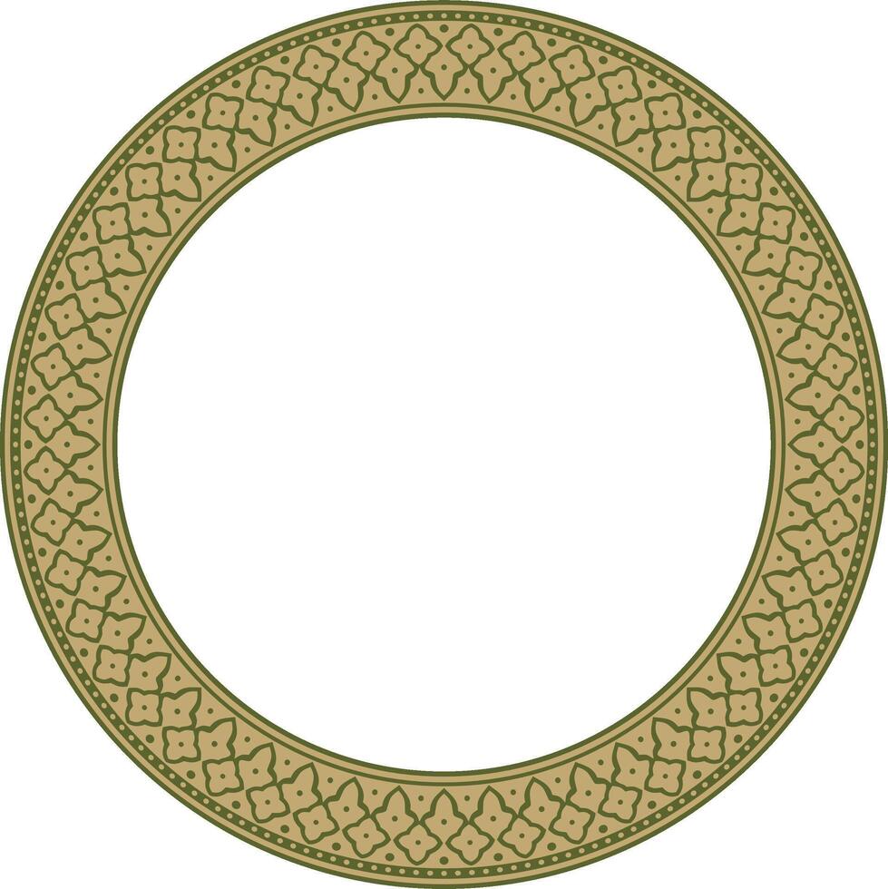 round gold with green national Persian ornament. Circle, ring, frame, border, ethnic pattern of the peoples of Iran, Iraq, Tajikistan vector