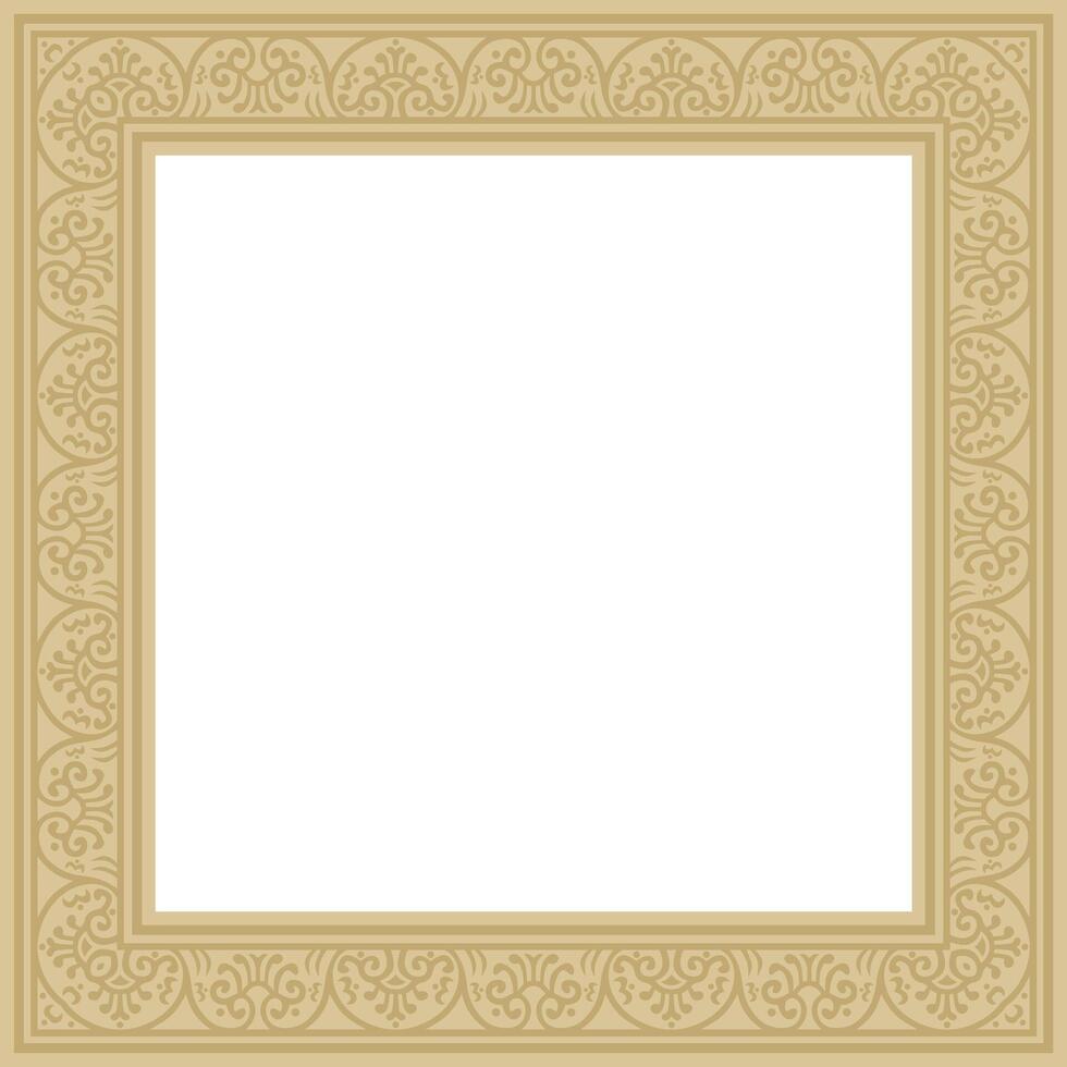 square gold border, frame, Pompeii. Rectangle Neopolitan ornament. Art of Ancient Rome. Template for stained glass vector