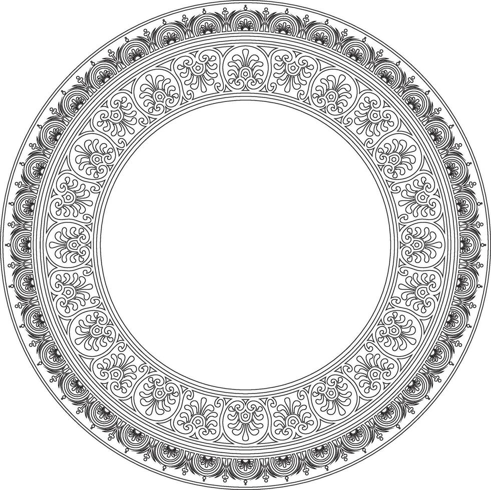 round black contour border, frame, Pompeii ring. Circle Neopolitan ornament. Art of Ancient Rome. Template for stained glass vector