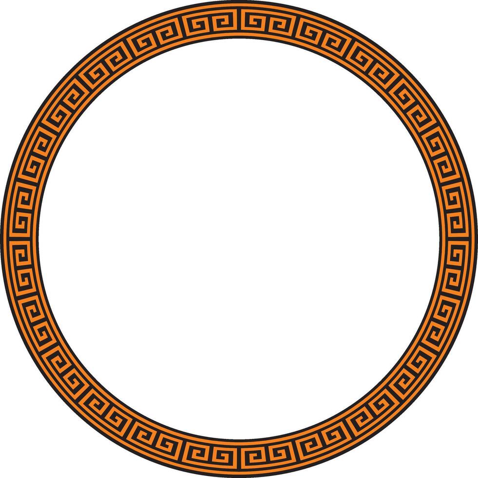 round orange and black classic frame. Greek meander. Patterns of Greece and ancient Rome. Circle european border vector