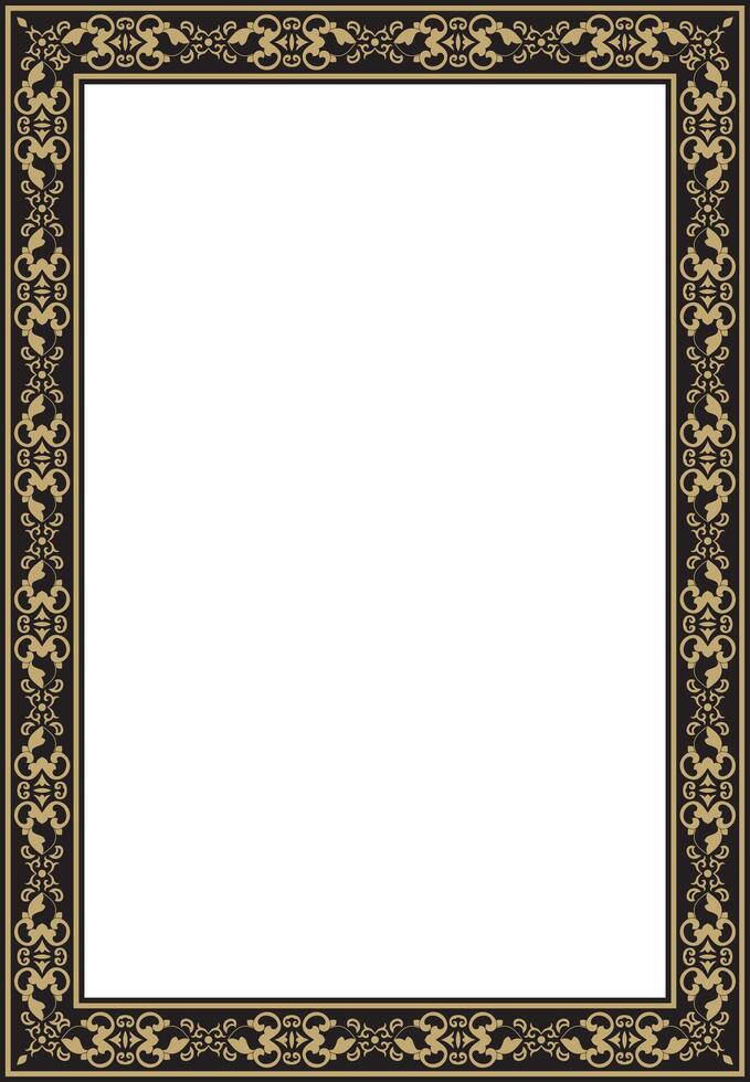 square gold and black ancient Russian ornament. Slavic rectangle, border, frame. Painting of the royal chambers. vector