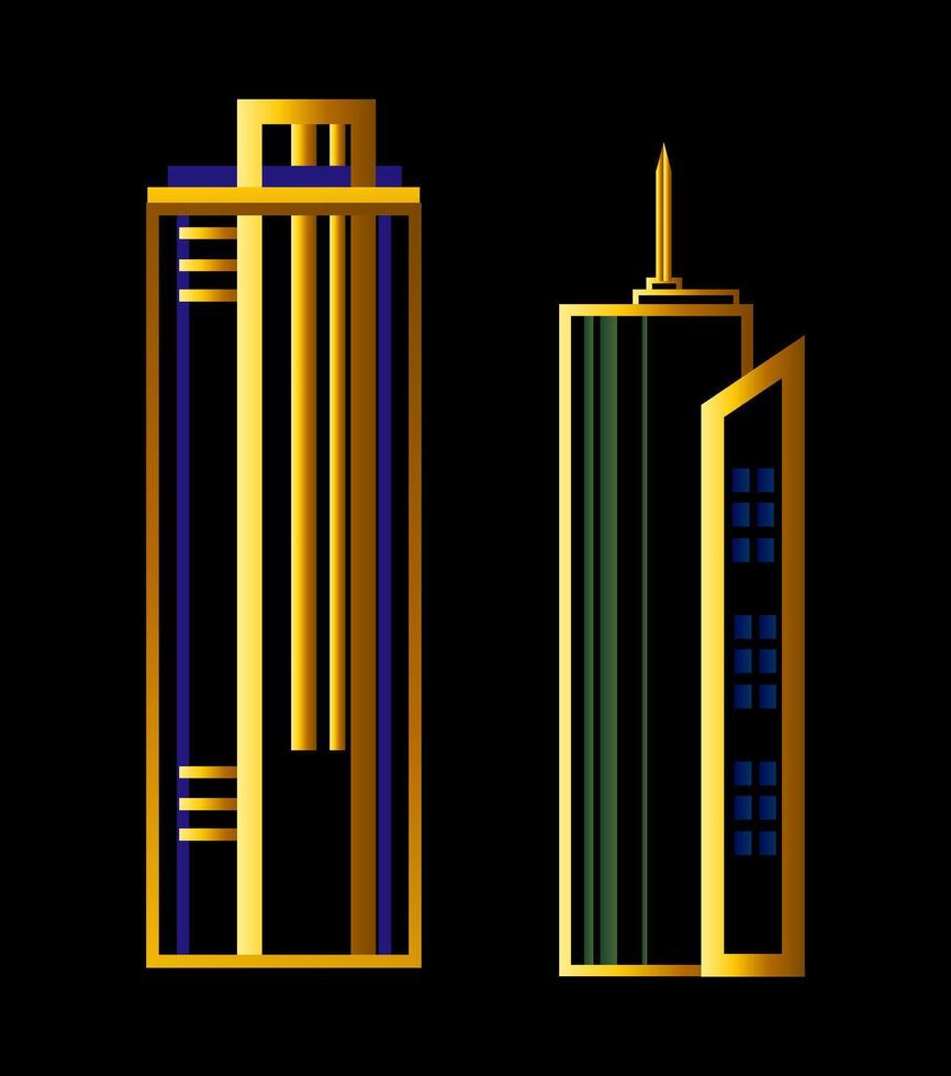 Aesthetic Art Deco. Luxurious gold lined high-rise building vector