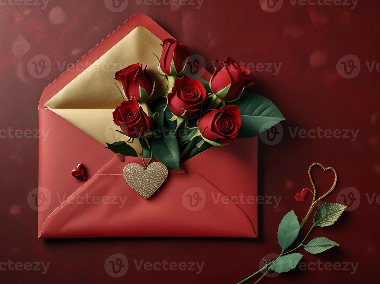 Valentine's Day flat lay composition with gift boxes and hearts on pastel pink background. Flat lay, top view. photo