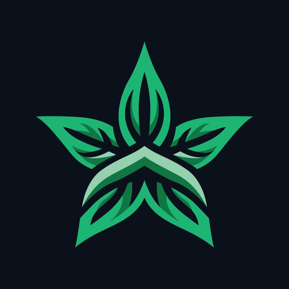 a green star with leaves on it vector