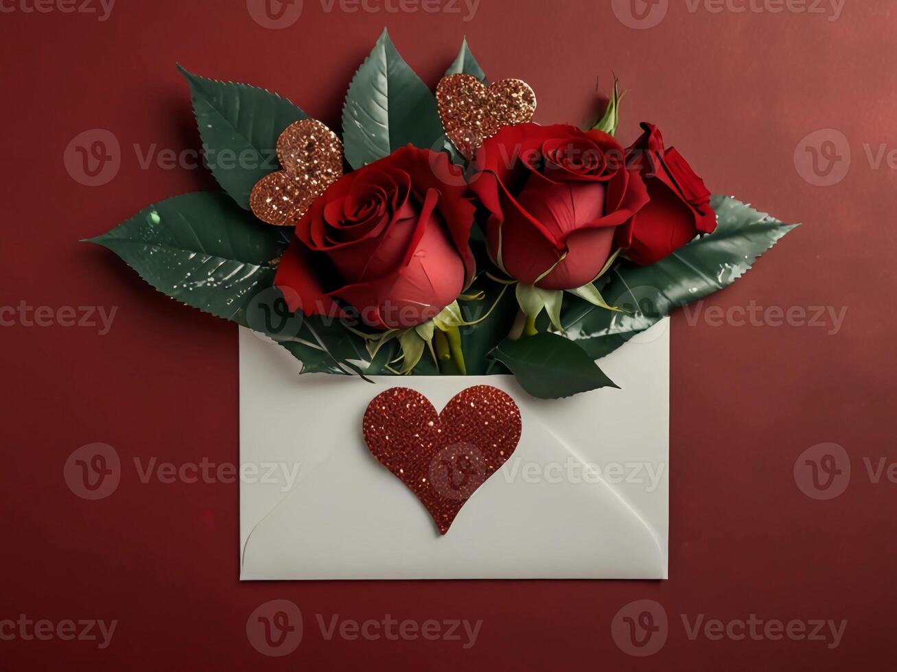 Valentine's Day flat lay composition with gift boxes and hearts on pastel pink background. Flat lay, top view. photo