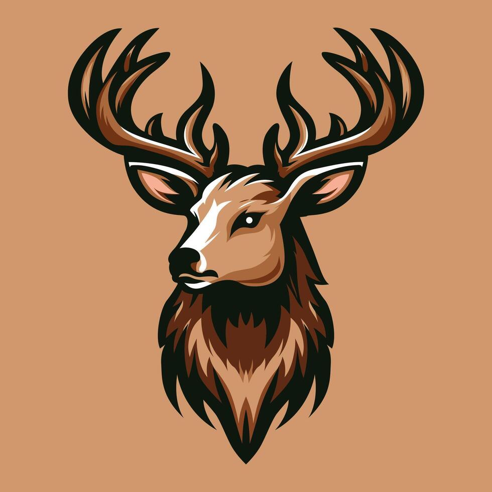 a deer head with horns on a brown background vector