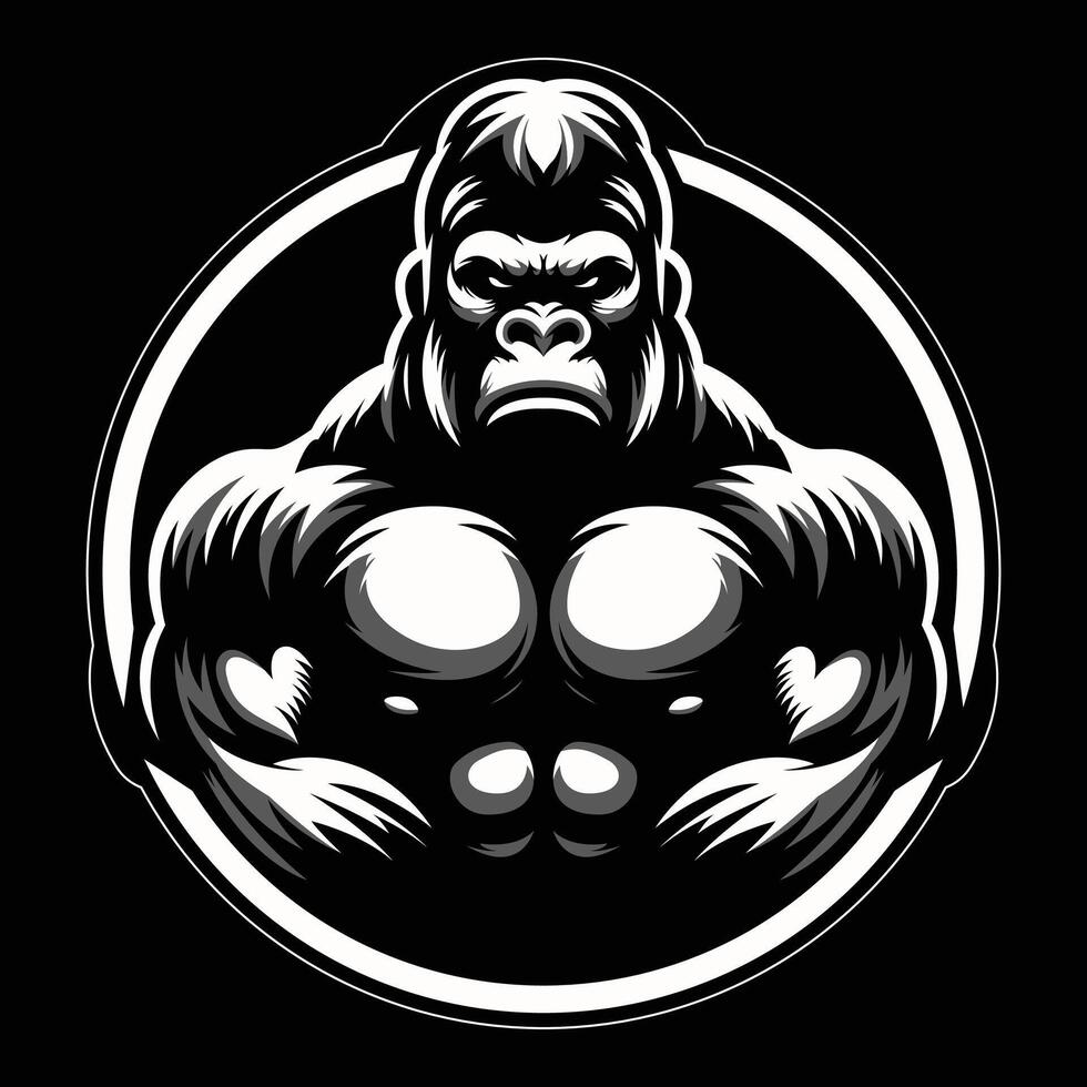 A fierce gorilla illustration showcasing strength and power in a bold black and white design against a solid background vector