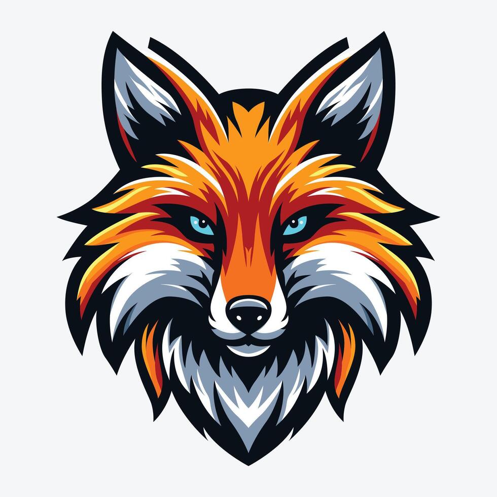 A striking artistic representation of a fierce orange fox head showcasing vibrant colors and intricate details against a light background vector