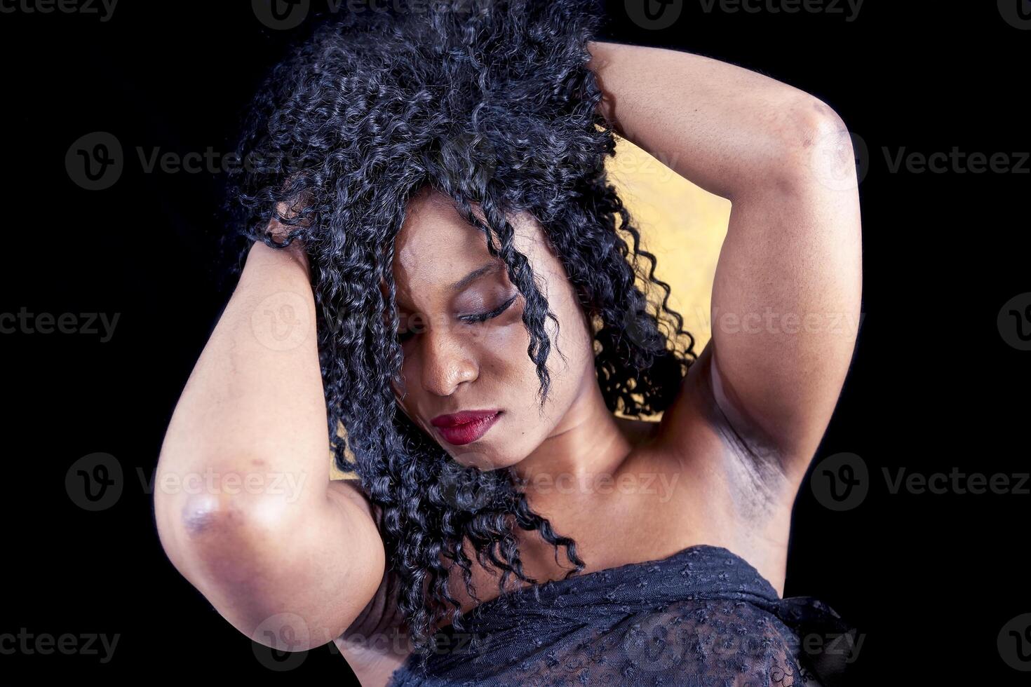portrait of pretty young african american girl in lingerie photo
