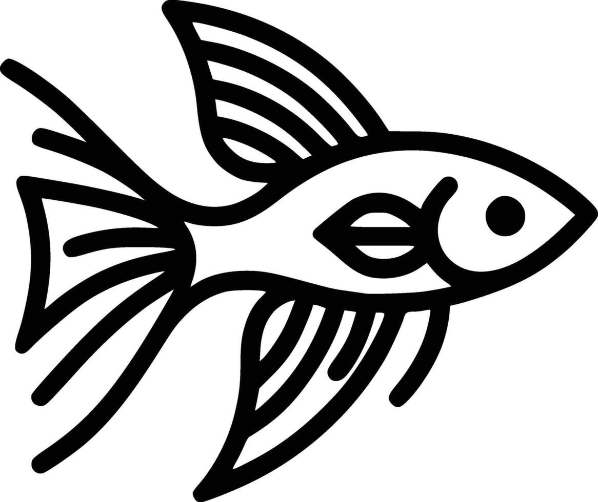 Stylish Black and White Betta Fish Line Art Pro vector