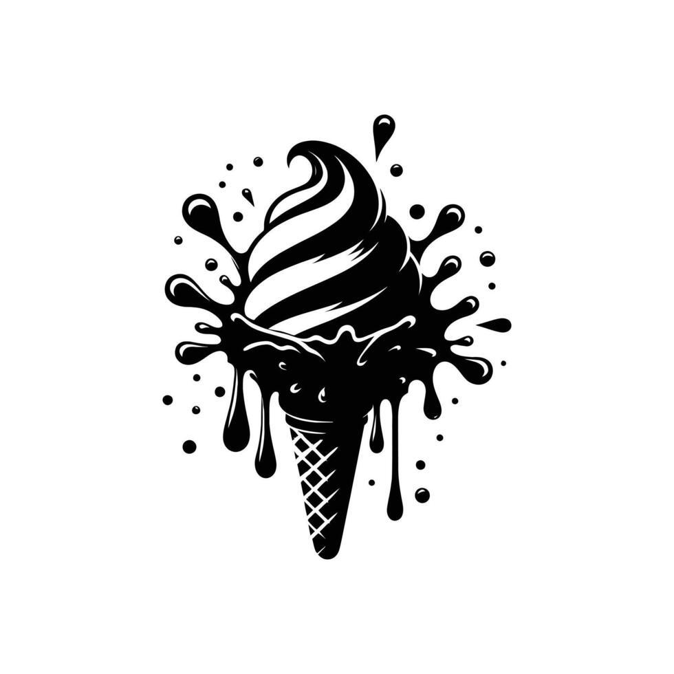 Black and White Ice Cream Splash Silhouette Illustration for Summer Branding and Designs vector