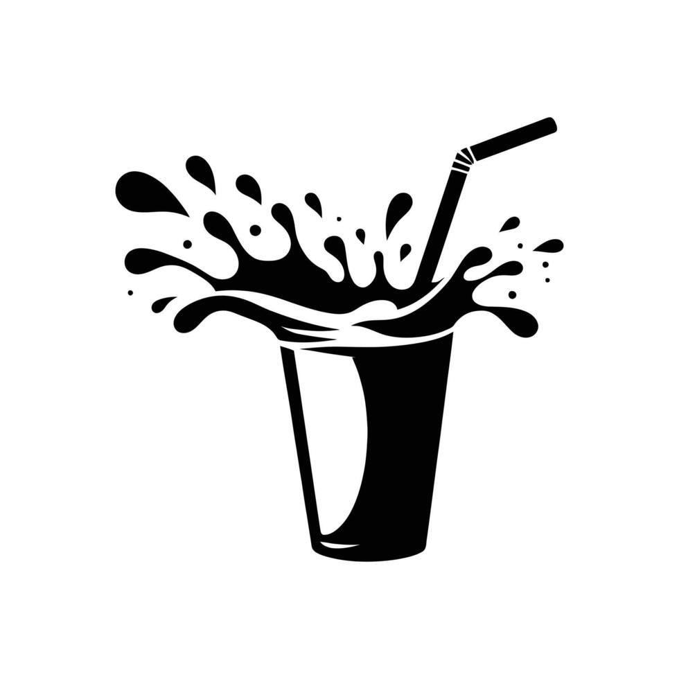 Milk Splash Silhouette Art with a Straw in a Cup vector