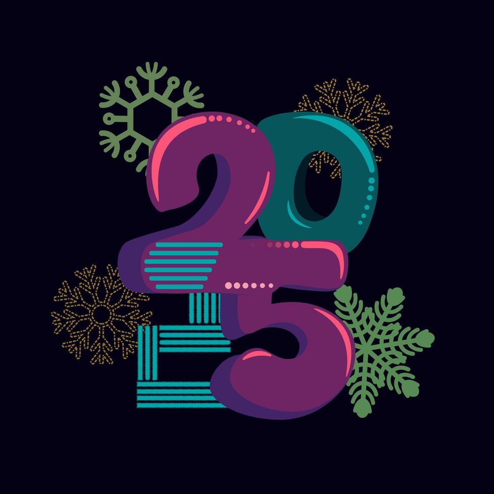 A fun and creative combination of cartoon and geometric styles for the year 2025. Perfect for various design projects vector