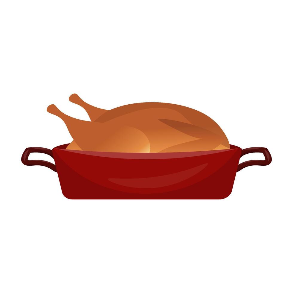 Turkey on a red dish. Family Thanksgiving dinner. Isolated illustration vector