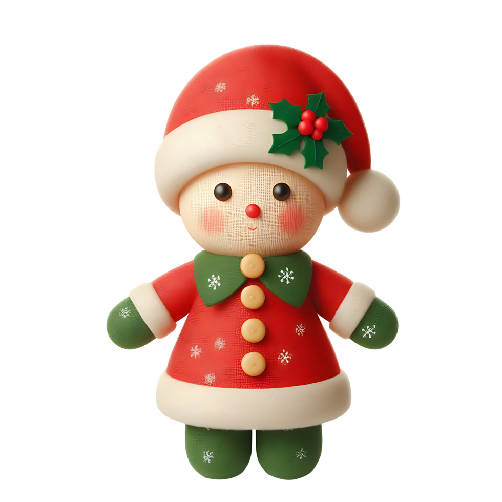 Realistic Christmas doll wearing a Christmas dress with Cranberries png
