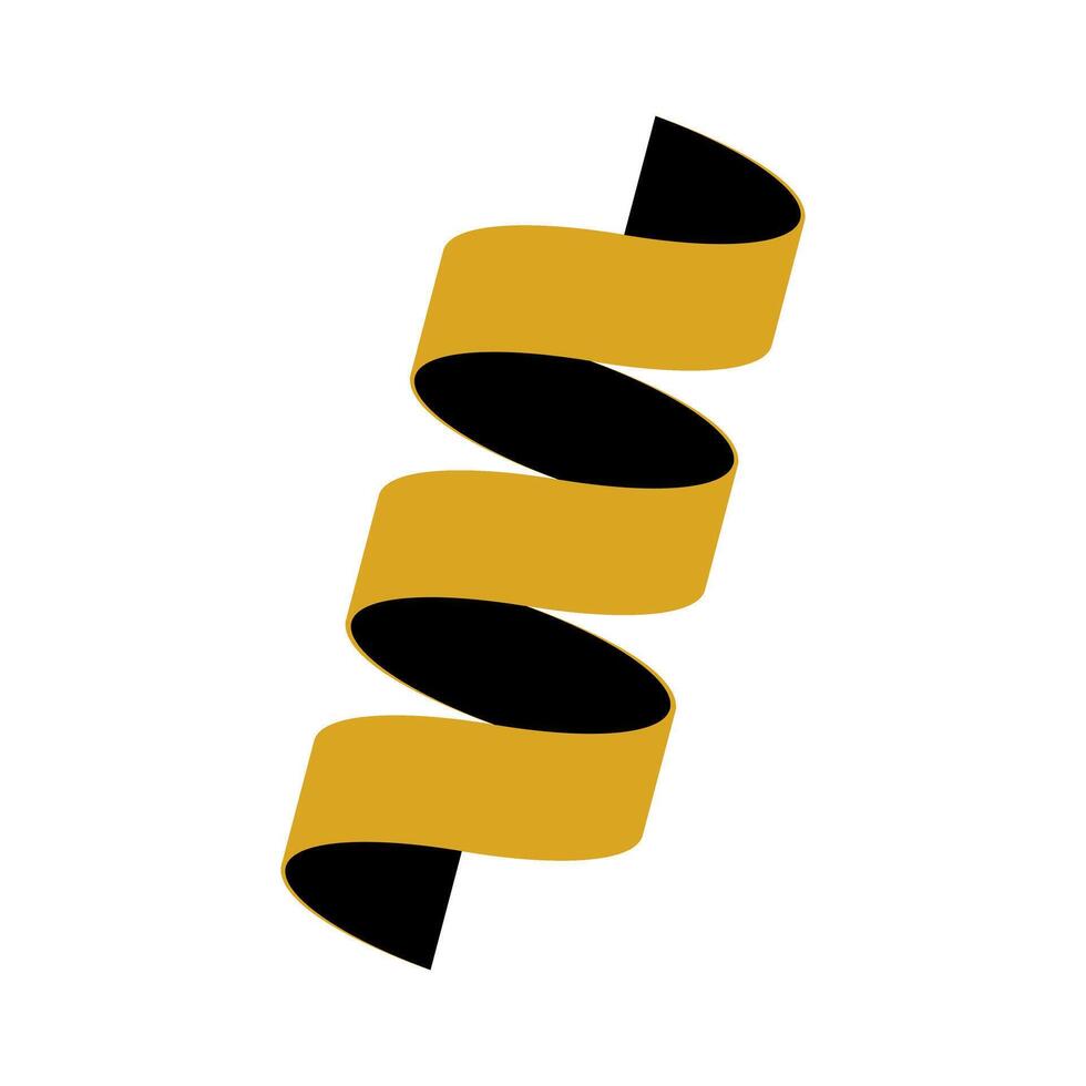 A yellow ribbon with black stripes. It is curled up. It is on a white background vector
