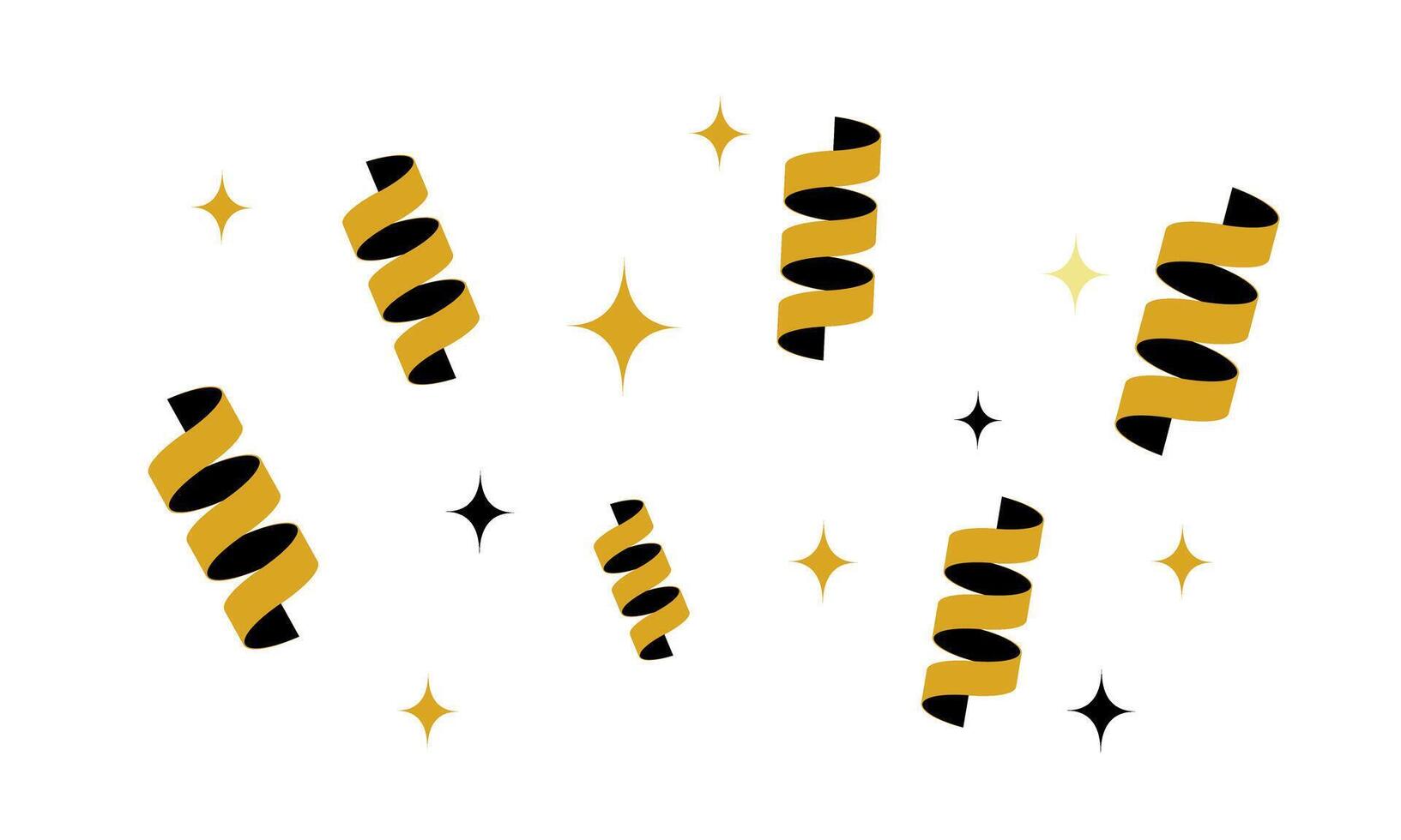 A bunch of yellow and black streamers with stars in the background. The streamers are in different sizes vector