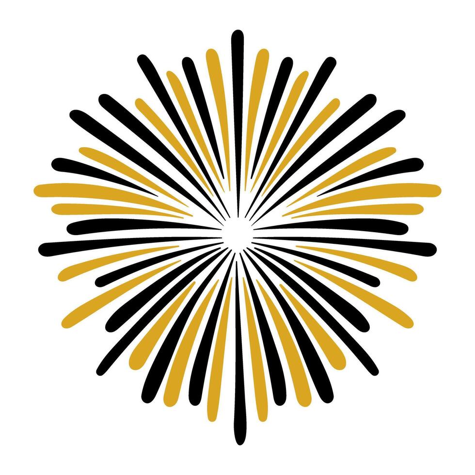 A yellow and black firework with a white background. The firework is in the center of the image vector