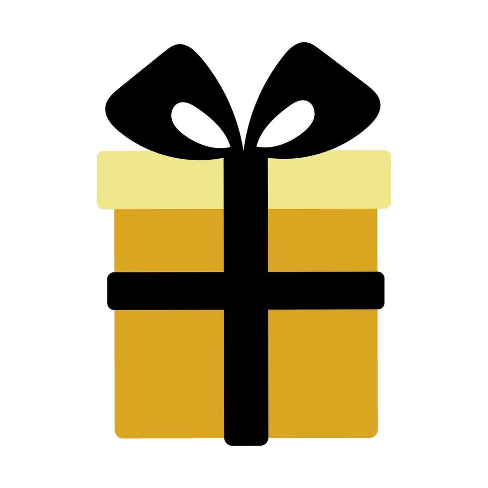 A beautifully wrapped gift box with a black ribbon tied around it. The box is a bright yellow color, and the ribbon is black. The box is sitting on a white background, making it stand out vector