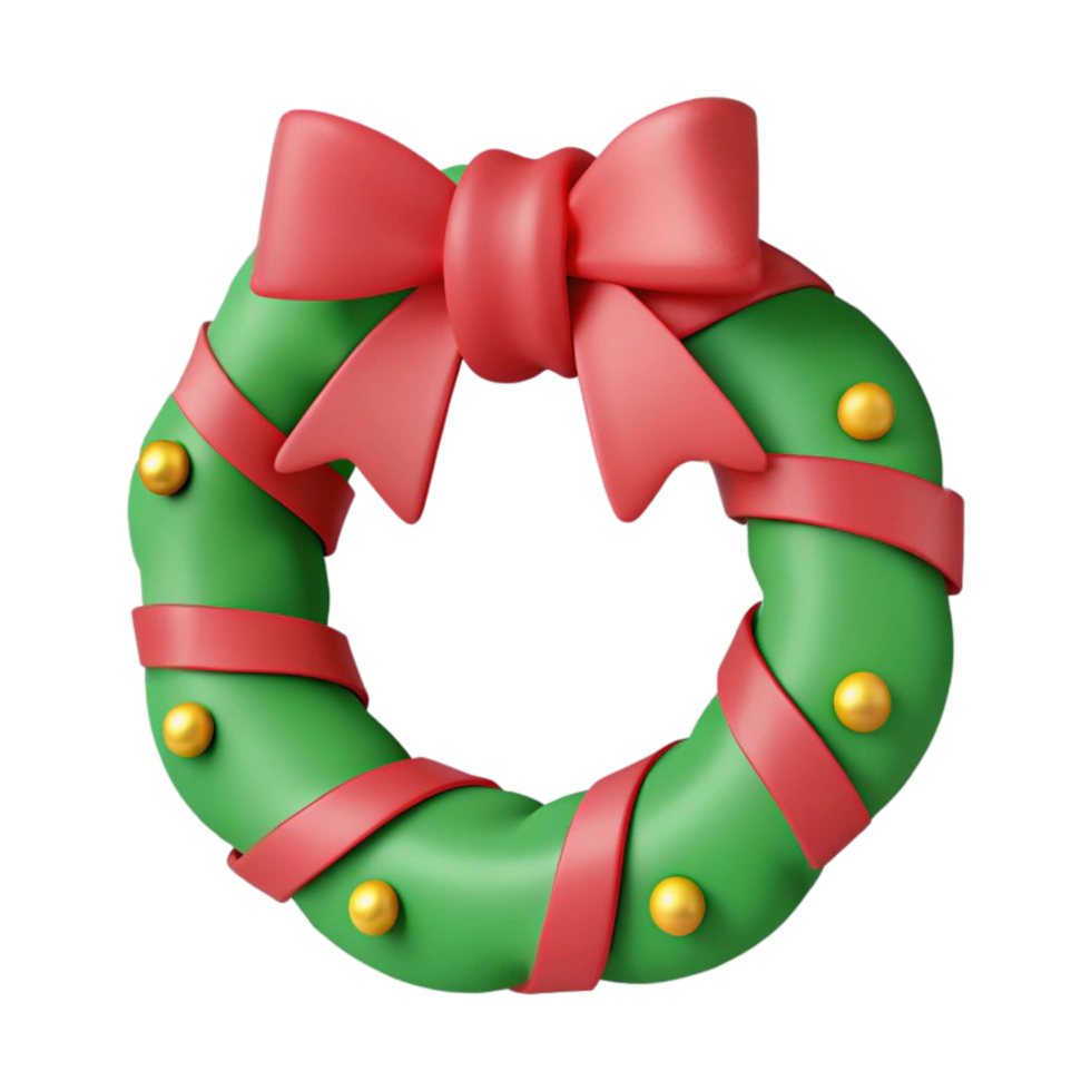 3d christmas wreath with bow on transparent background png