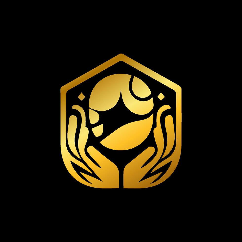 The logo for the game is a golden shield with two hands vector