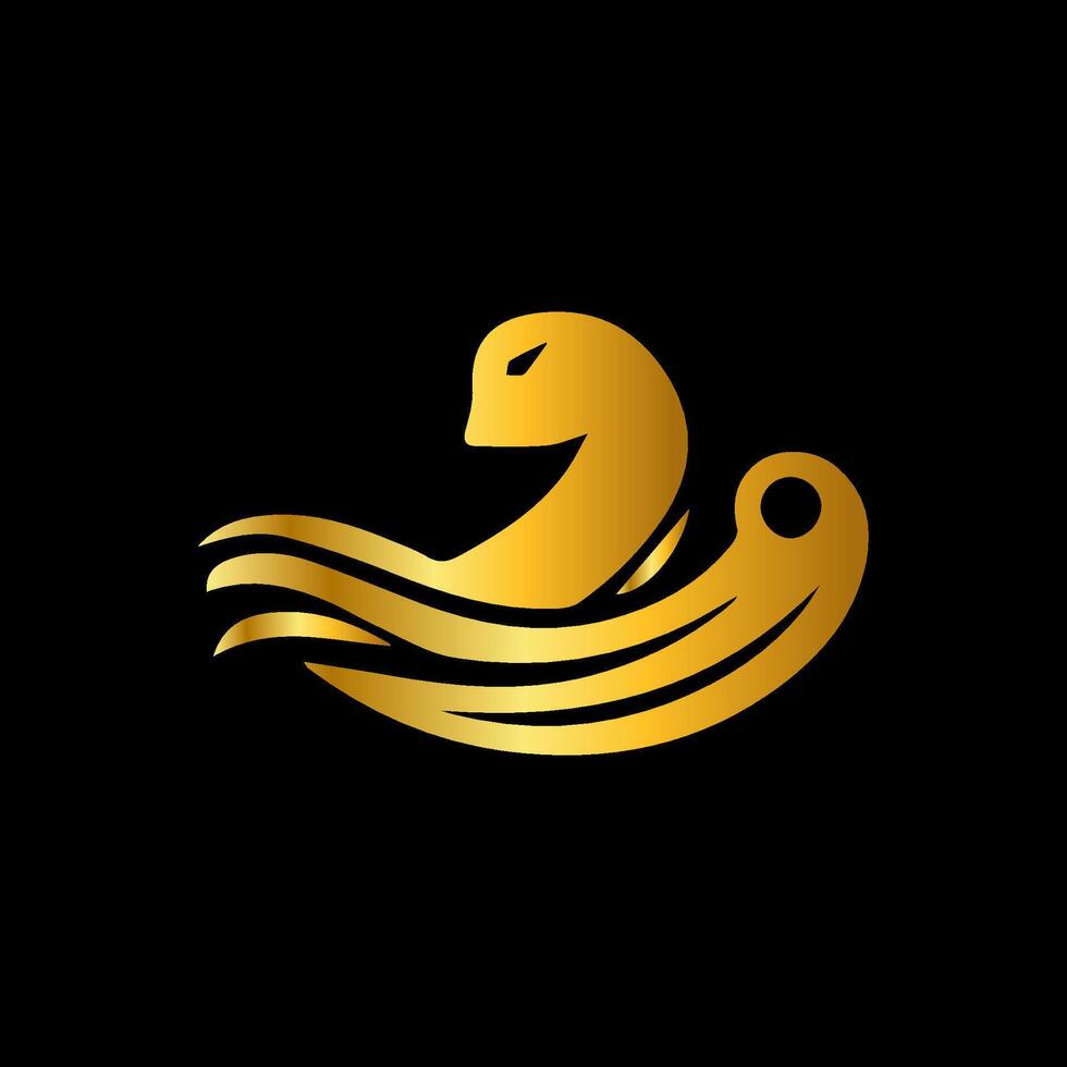 Golden snake logo on black background vector