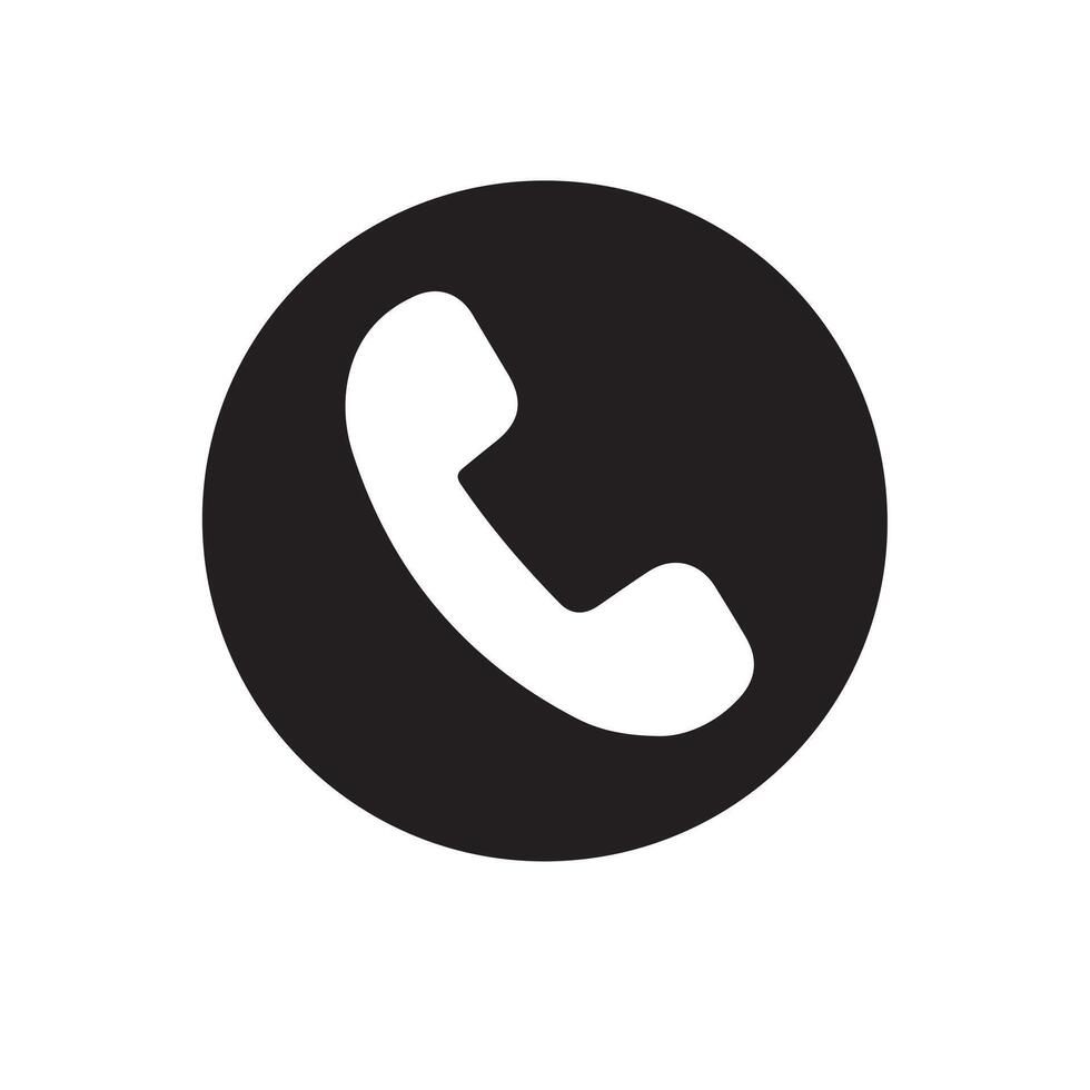 Phone icon in black circle on white background vector