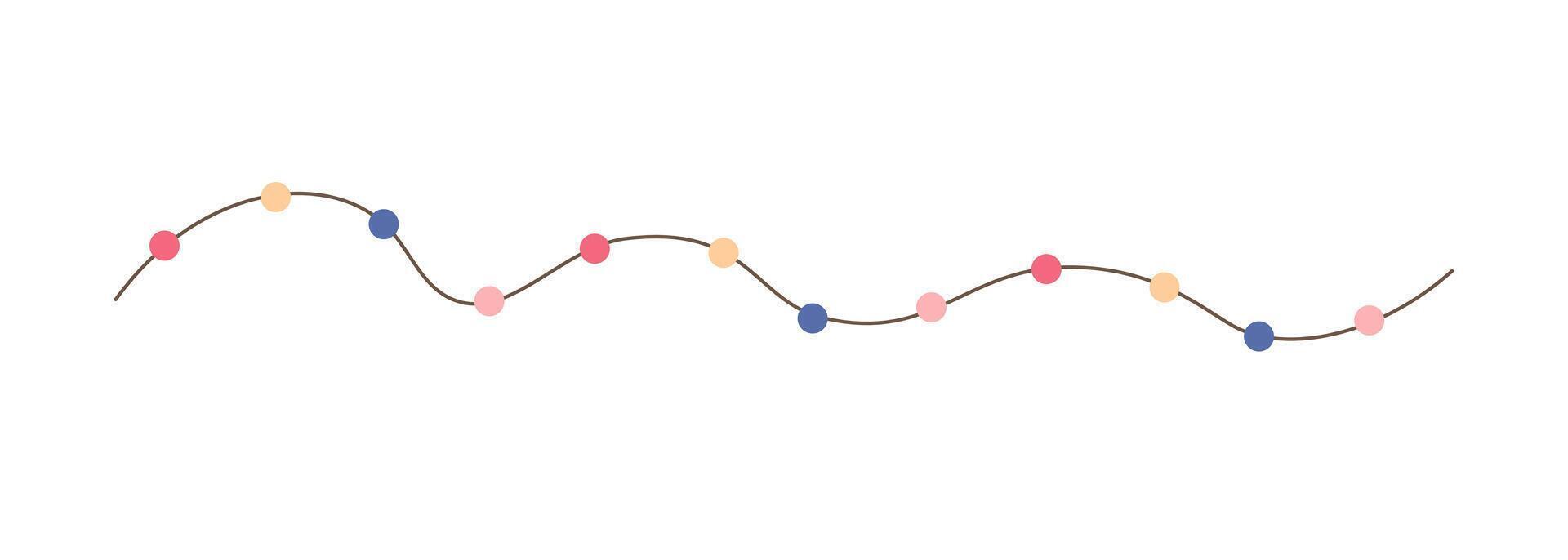 Christmas colorful multicolored lights curly string garlands simple doodle hand drawn illustration, flat style cartoon image for winter New Year holiday design vector