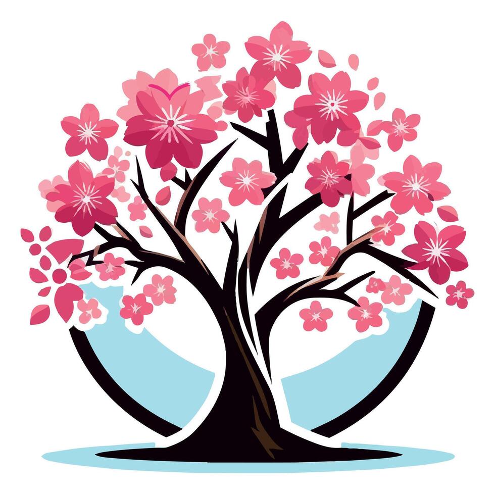 beautiful pink color flower tree art illustration vector
