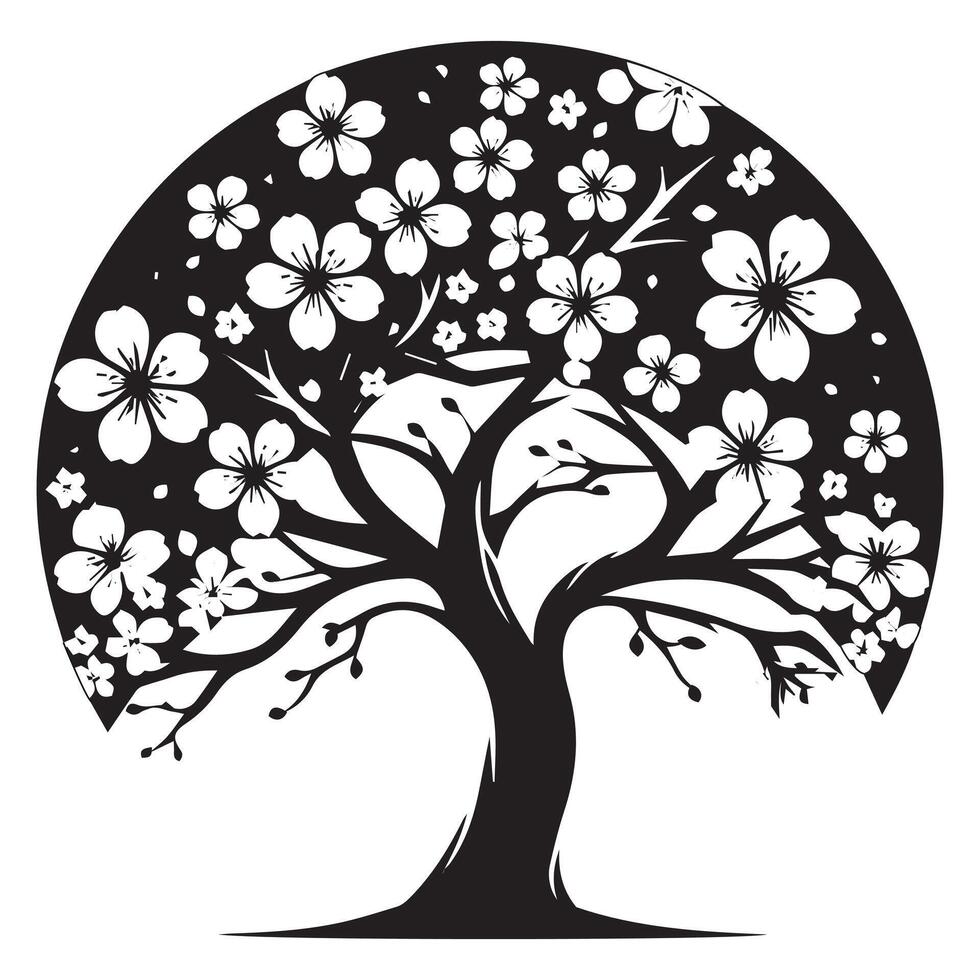 flower tree art logo style white background vector