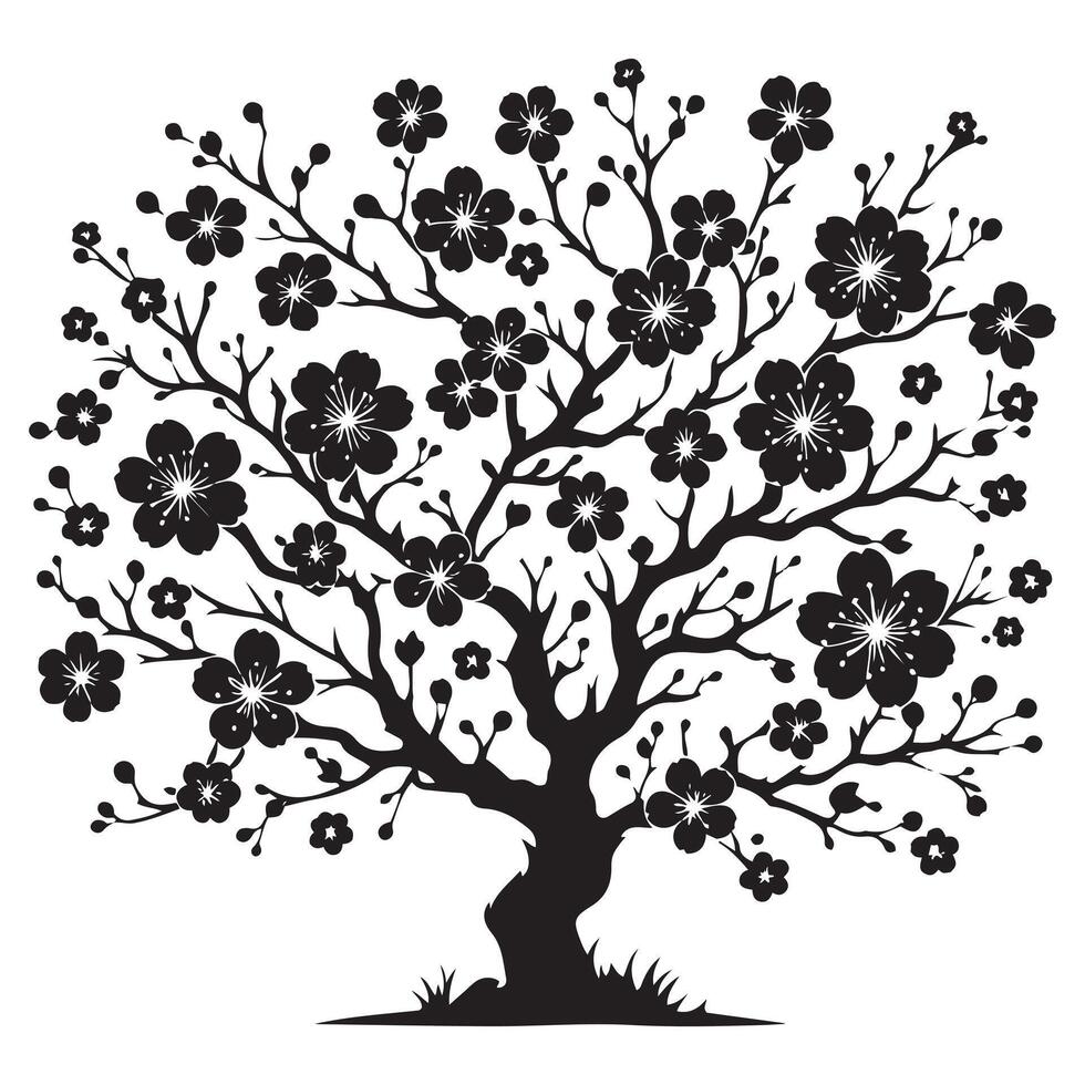 Beautiful Silhouette of a Flowering Tree vector
