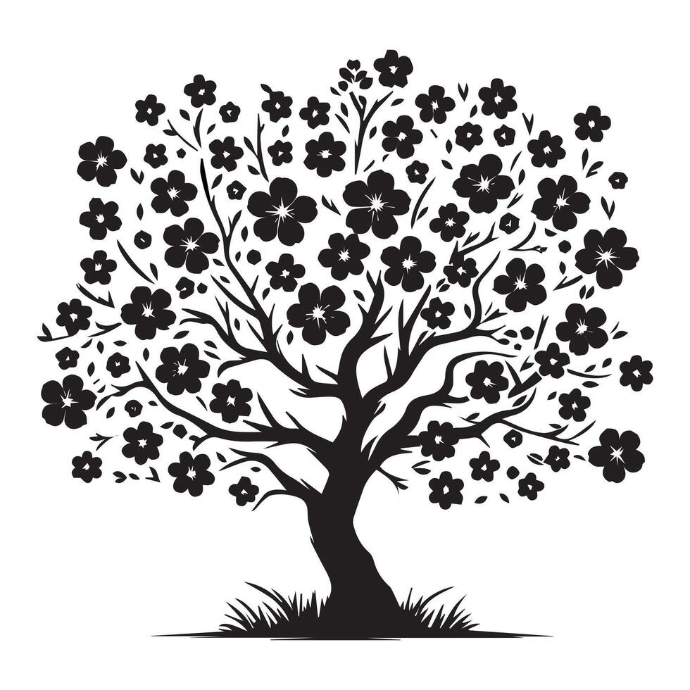 Elegant Flower Tree Silhouette Art vector