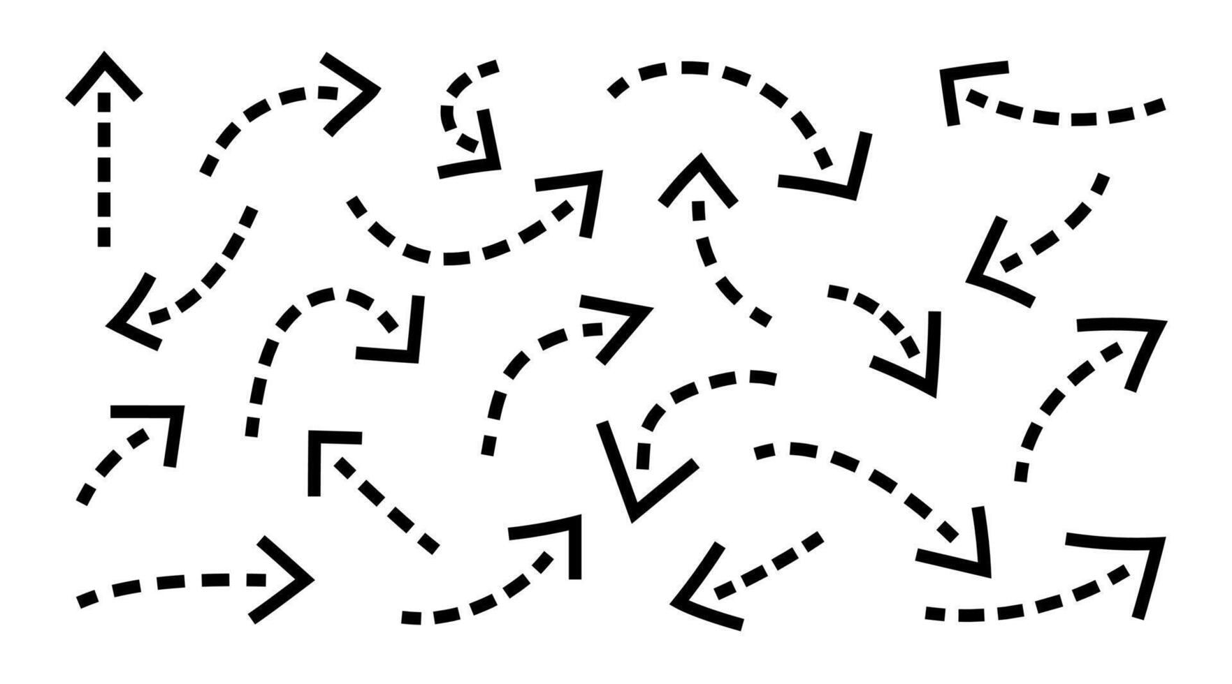 Arrows with dot lines with editable stroke. Hand drawn dotted direction pointers vector