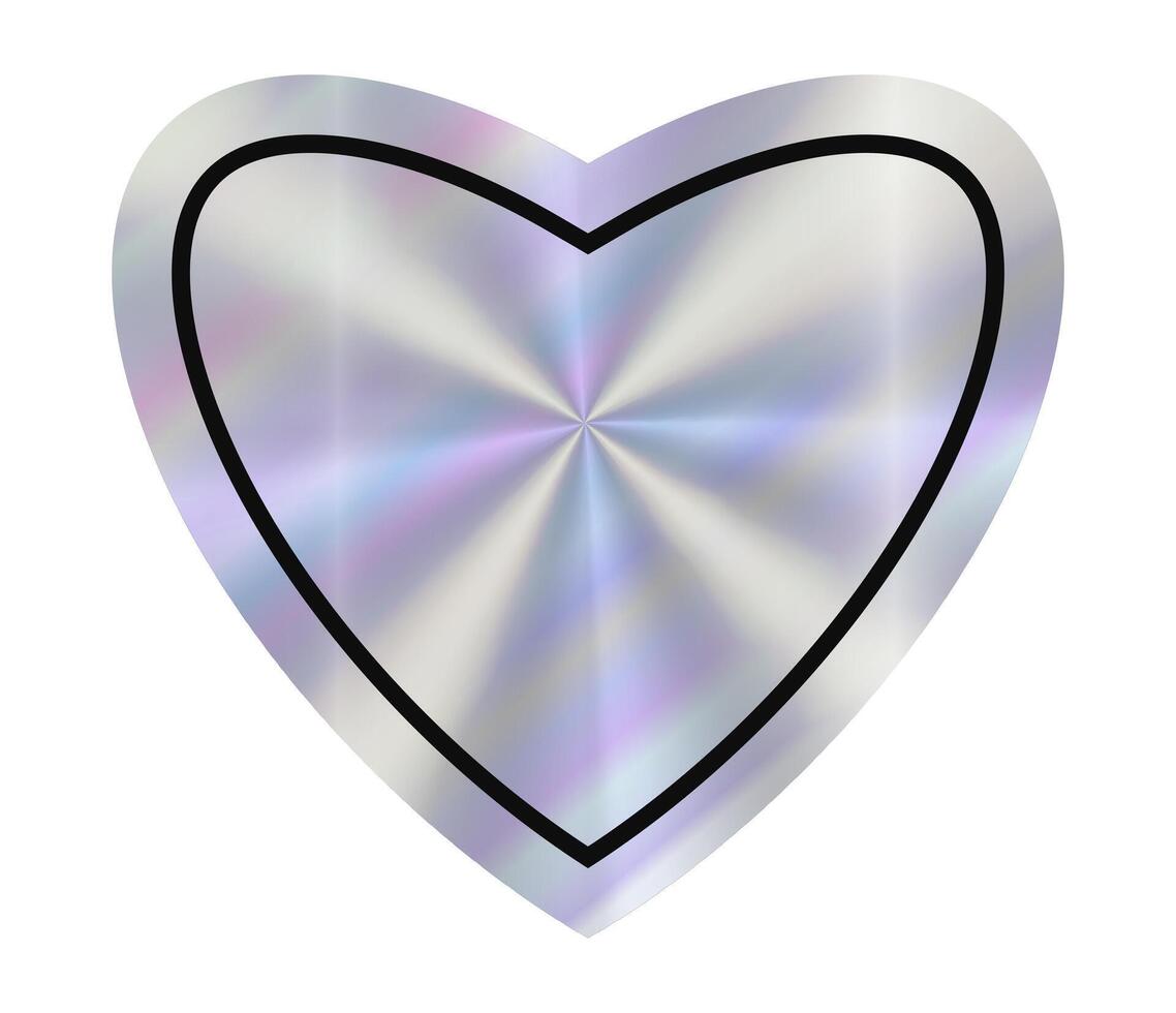 Empty Heart shape holographic sticker. Blank Hologram emblem with lines. Rainbow color gradient with metallic effect. vector