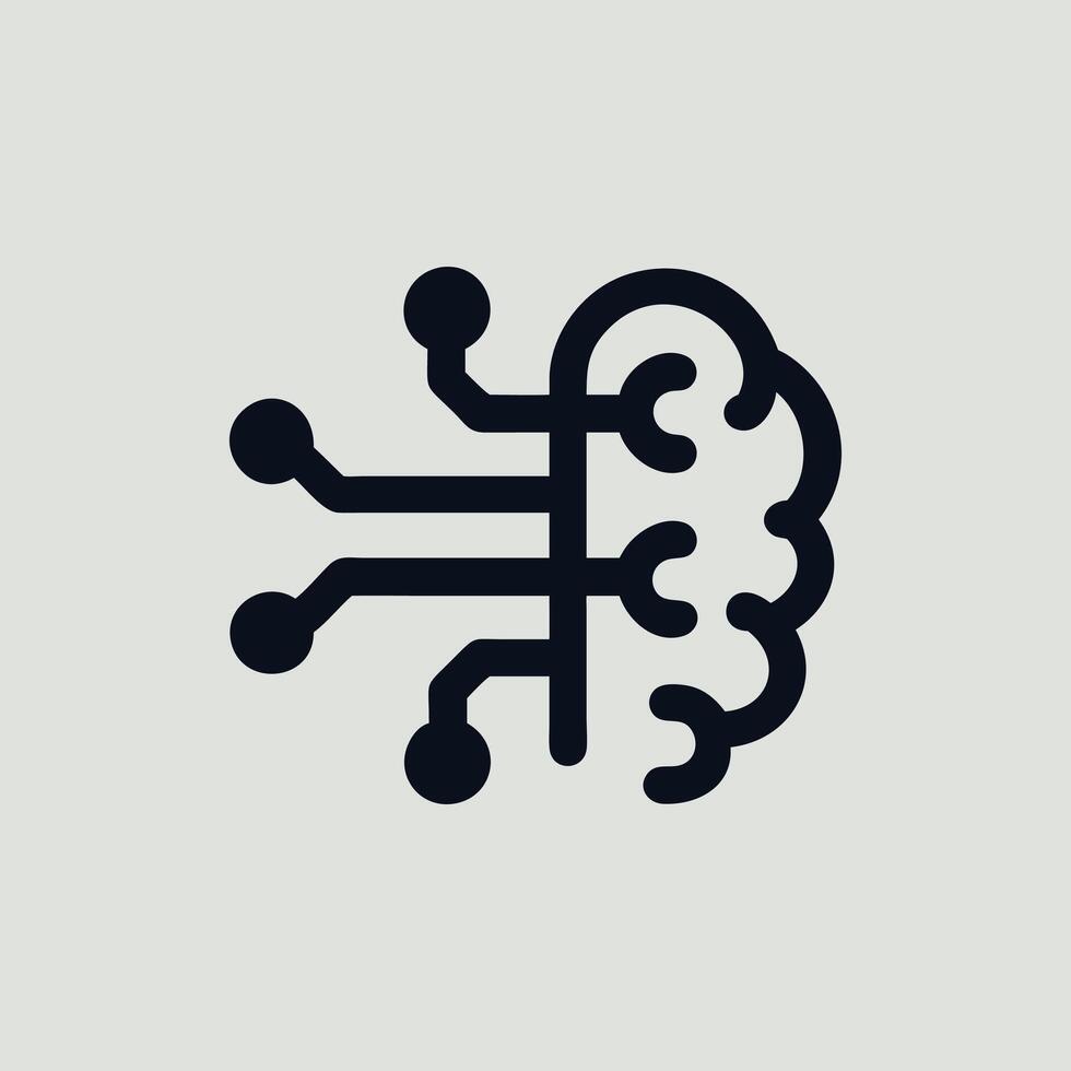 A black and white image of a brain with a circuit board vector