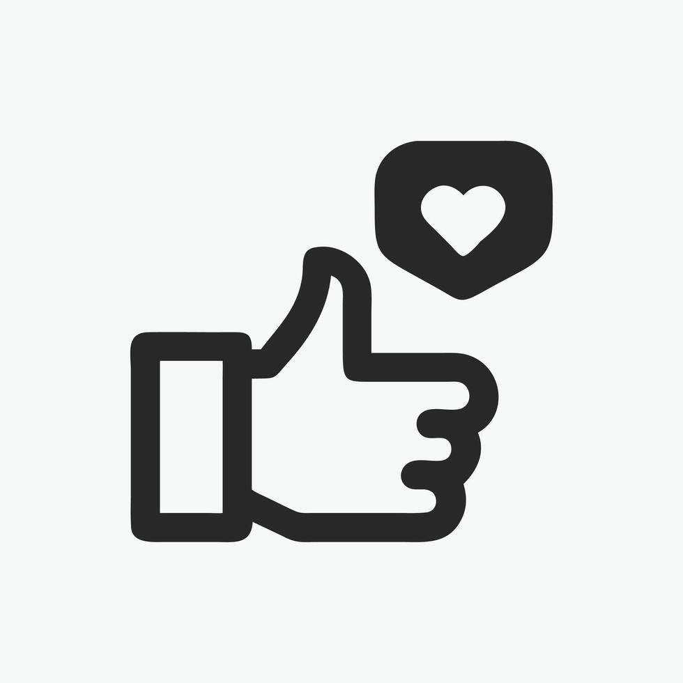 A thumbs up icon with a heart vector